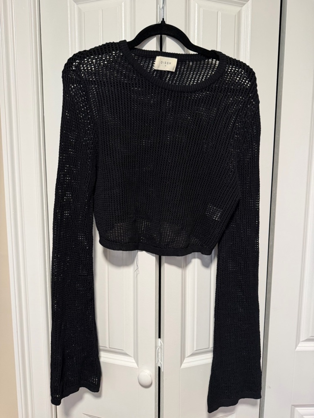 DISSH Black Open-Knit Cropped Sweater and Skirt Set
